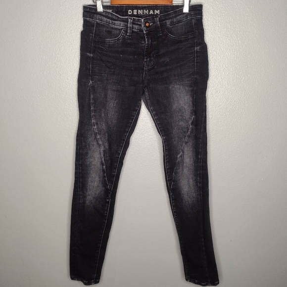 Denham Spray Helix Super Tight Fit Jeans 27x28 Black Distressed Denim Pants R - Picture 1 of 5